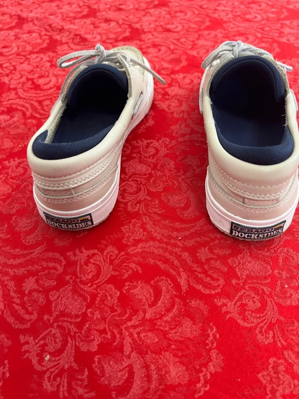 Sebago Docksides Boat Shoes Men's 7.5 Cream Leather Lace Up Moc Toe